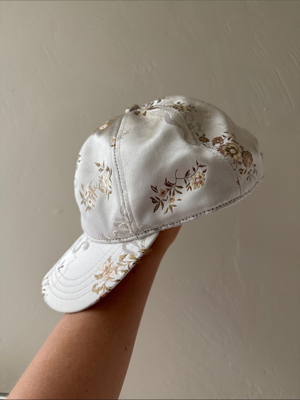 Champagne Embroidered Floral Jacquard Satin Baseball Cap Snake Brocade Hat - Picture 3 of 5